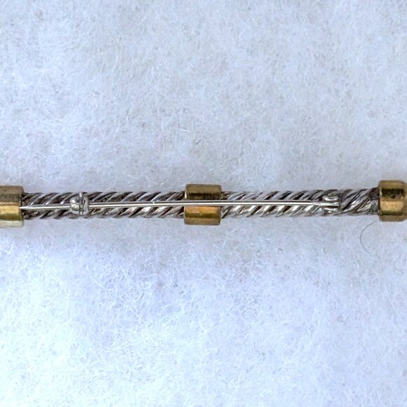 Vintage Artisan Sterling Silver & Brass Black Onyx Twisted Rope Bar Brooch Pin - Picture 3 of 5